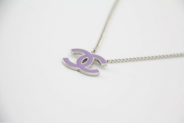 Chanel Vintage 04P Enamel Pink Purple CC Necklace
