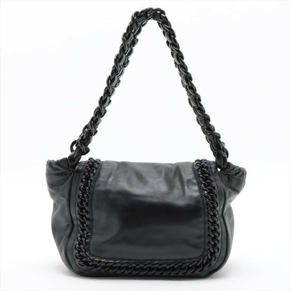 Chanel Black Crinkled Patent Leather Modern Chain Flap Bag