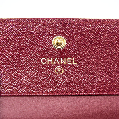Chanel Caviar Chevron Quilted Boy Compact Wallet Red