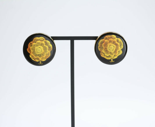 Chanel Vintage 98A Acrylic Brown Camellia Clip-on Earrings