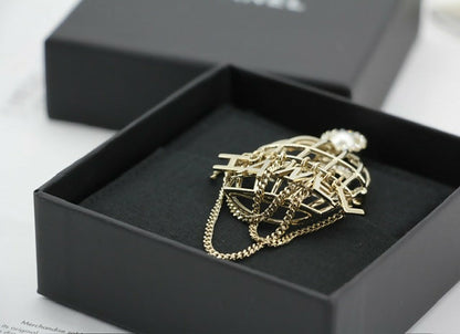 Chanel B22V Rhinestone & Metal Birdcage Brooch
