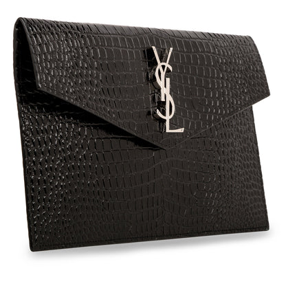 Saint Laurent Croc Embossed Uptown Clutch