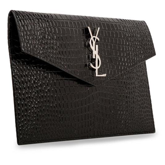 Saint Laurent Croc Embossed Uptown Clutch