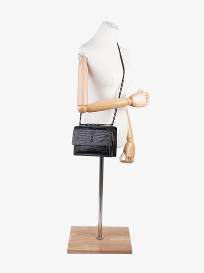 Saint Laurent Sunset Black Embossed Leather Medium