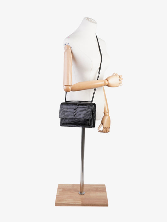 Saint Laurent Sunset Black Embossed Leather Medium