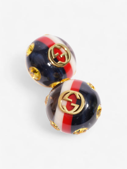 Gucci Web Stud Earrings Gold / Yellow / Blue Resin