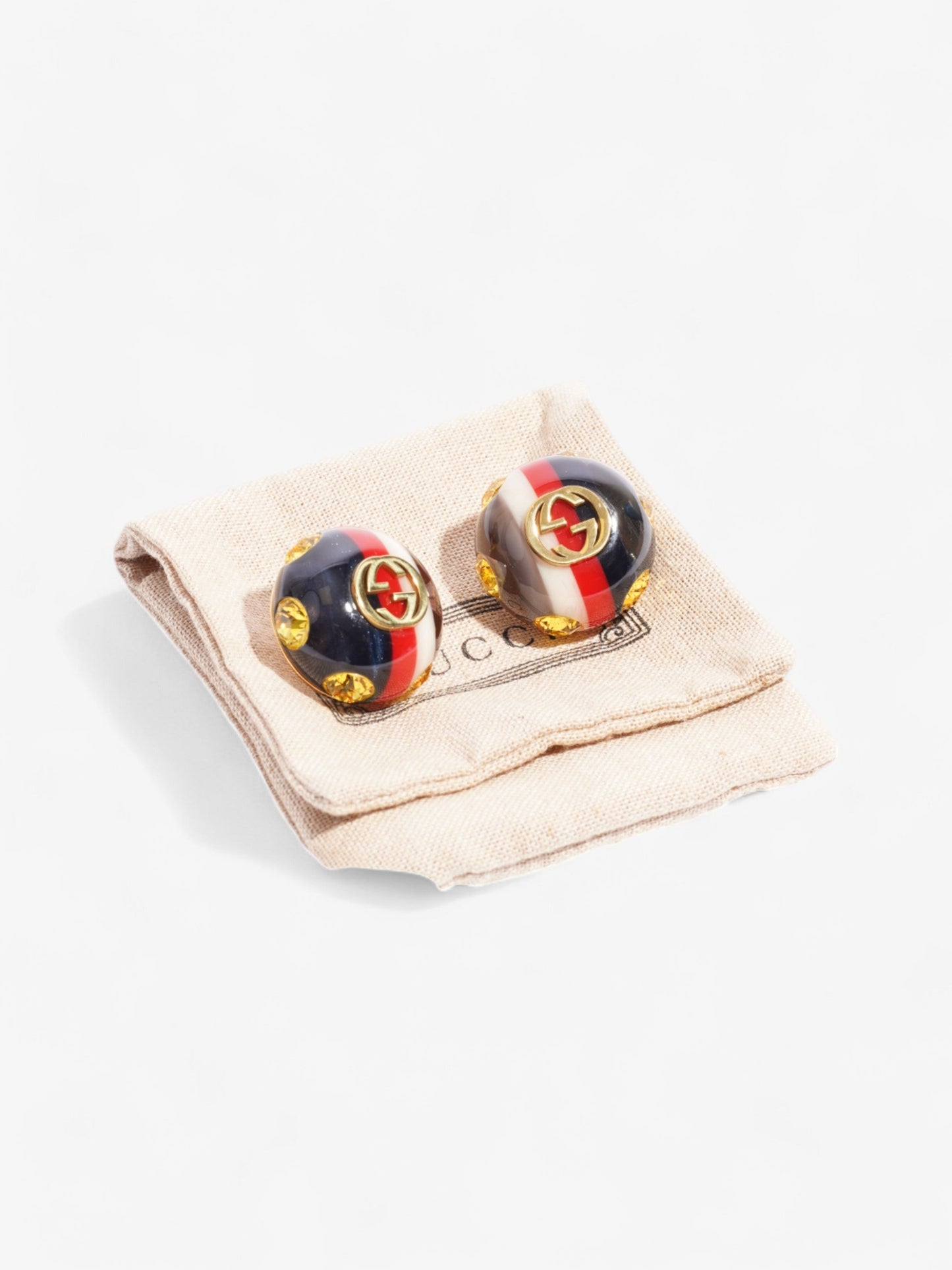 Gucci Web Stud Earrings Gold / Yellow / Blue Resin