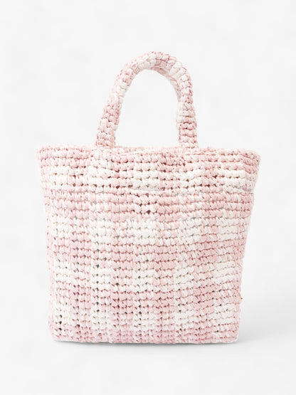 Prada Logo Tote Bag Pink / White / Black Raffia Small