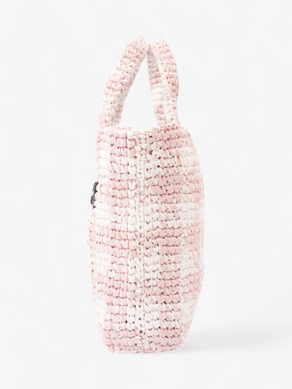 Prada Logo Tote Bag Pink / White / Black Raffia Small
