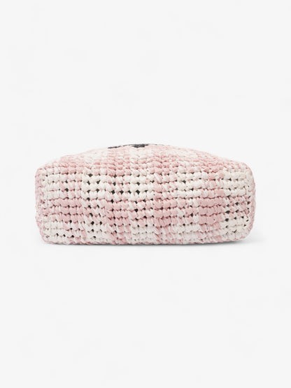 Prada Logo Tote Bag Pink / White / Black Raffia Small