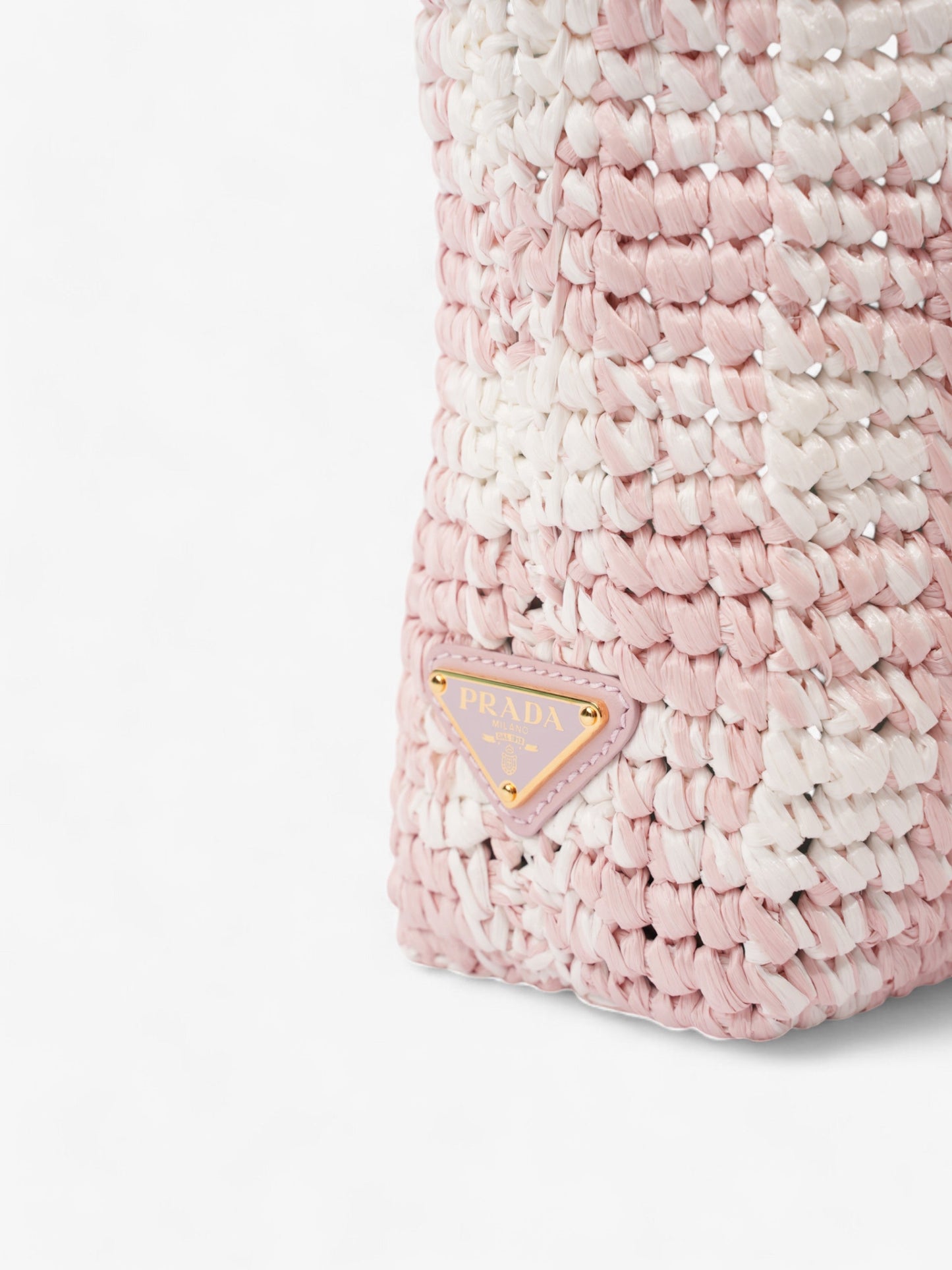 Prada Logo Tote Bag Pink / White / Black Raffia Small