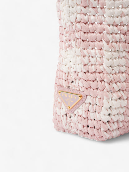 Prada Logo Tote Bag Pink / White / Black Raffia Small