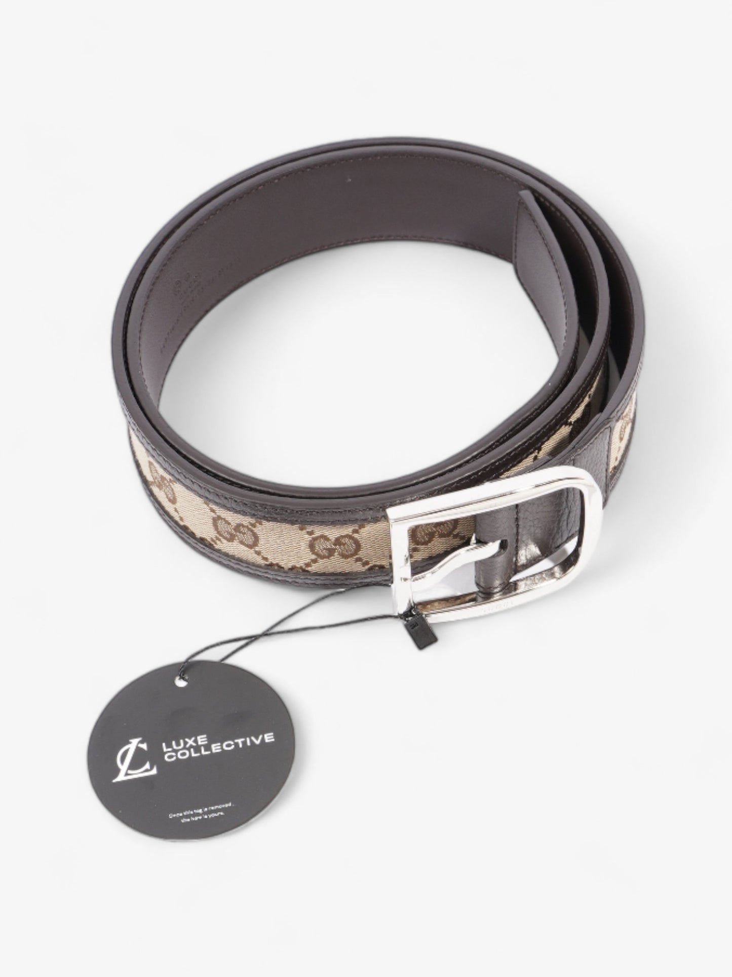 Gucci Gucci GG belt Beige And Ebony GG Supreme / Brown Leather Leather 95cm 38mm