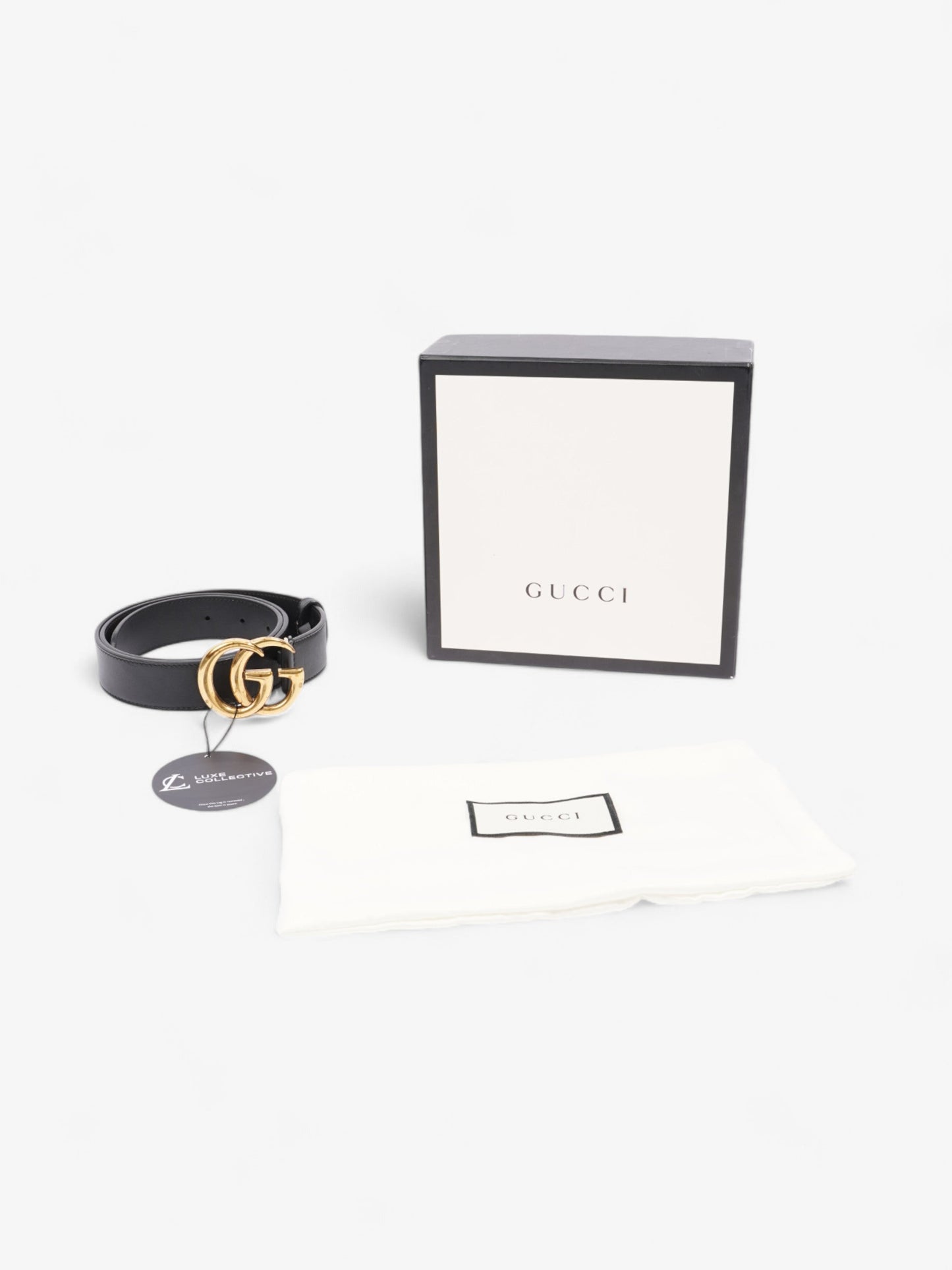 Gucci GG Marmont Thin Belt Black / Gold Leather 85cm / 34"