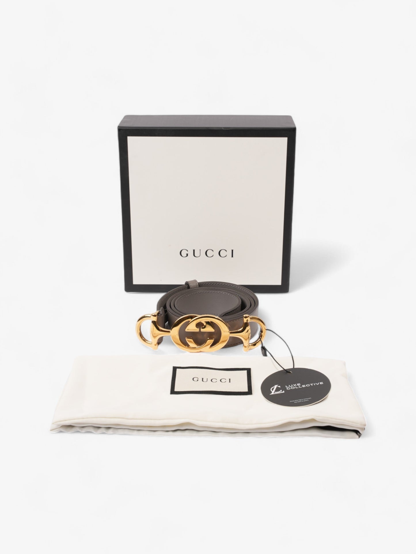 Gucci Horsebit Belt Grey / Gold Leather 85cm / 34"