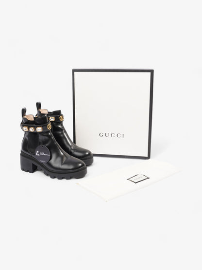Gucci GG Crystal Ankle Boots  Black / Gold Leather EU 37.5 UK 4.5