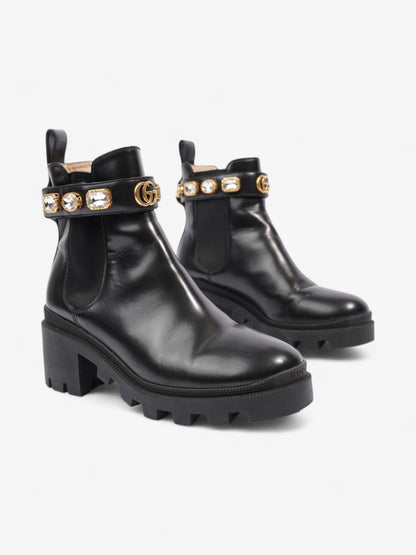 Gucci GG Crystal Ankle Boots  Black / Gold Leather EU 37.5 UK 4.5