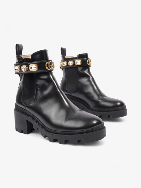 Gucci GG Crystal Ankle Boots  Black / Gold Leather EU 37.5 UK 4.5