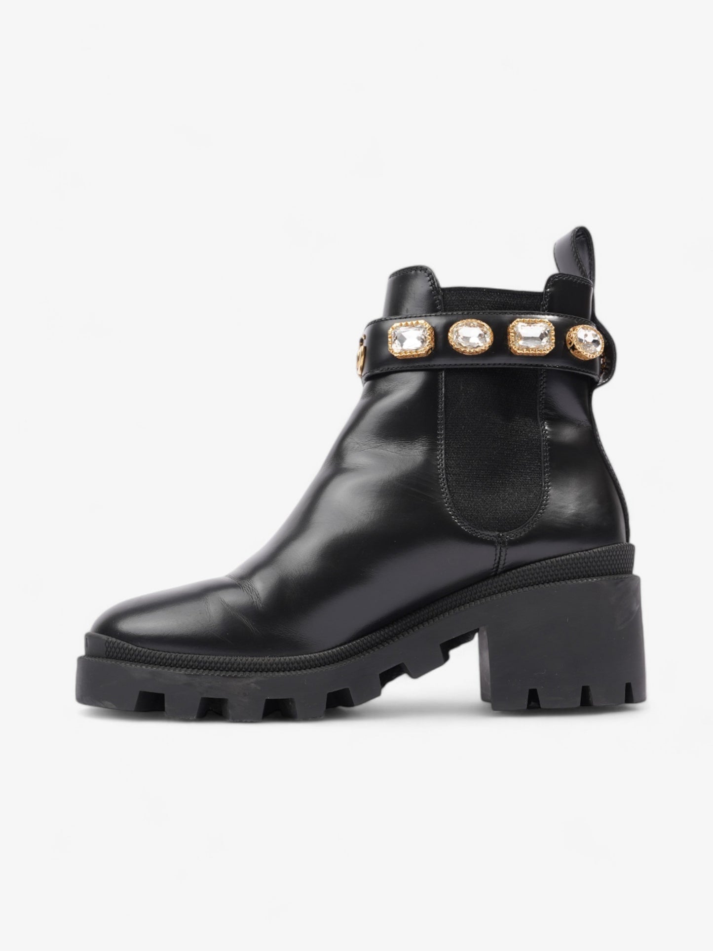 Gucci GG Crystal Ankle Boots  Black / Gold Leather EU 37.5 UK 4.5