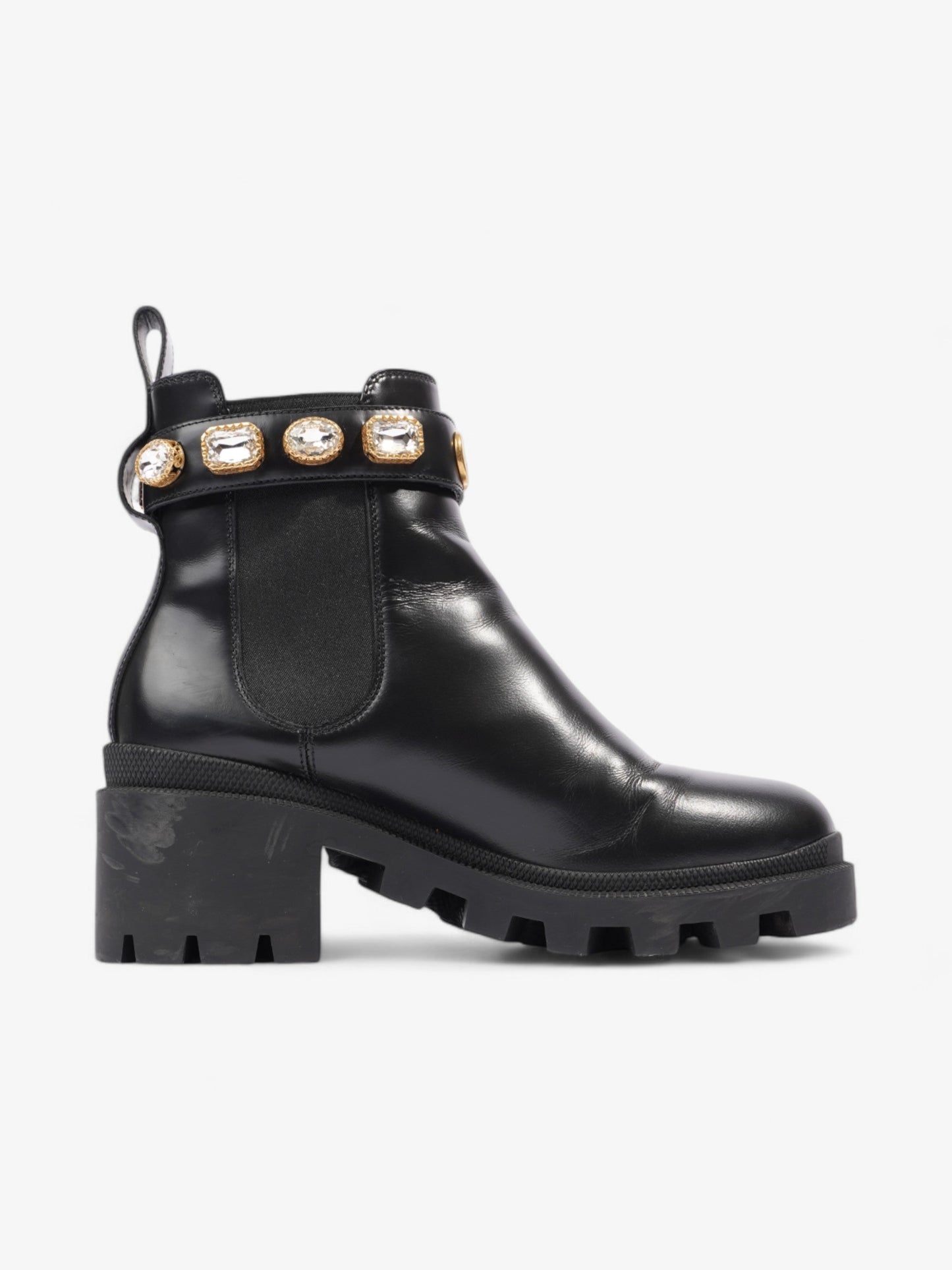 Gucci GG Crystal Ankle Boots  Black / Gold Leather EU 37.5 UK 4.5