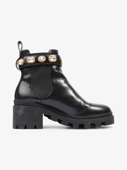 Gucci GG Crystal Ankle Boots  Black / Gold Leather EU 37.5 UK 4.5