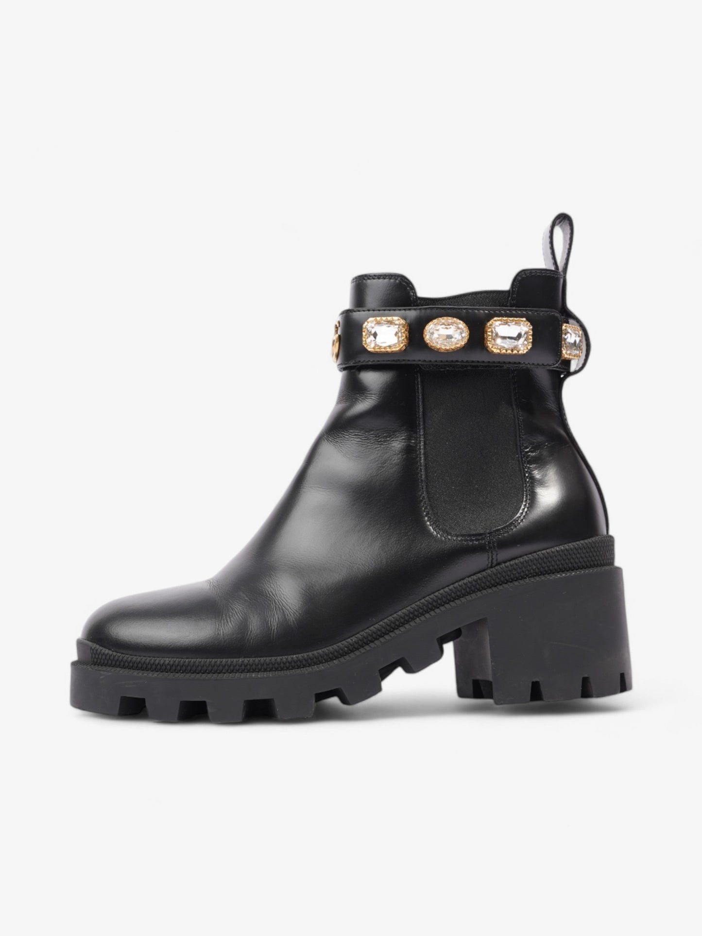 Gucci GG Crystal Ankle Boots  Black / Gold Leather EU 37.5 UK 4.5