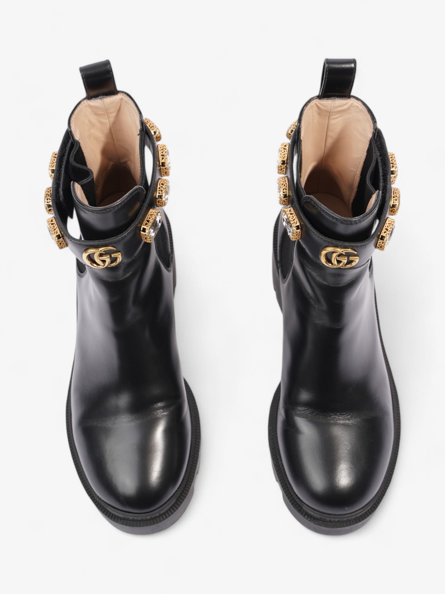 Gucci GG Crystal Ankle Boots  Black / Gold Leather EU 37.5 UK 4.5