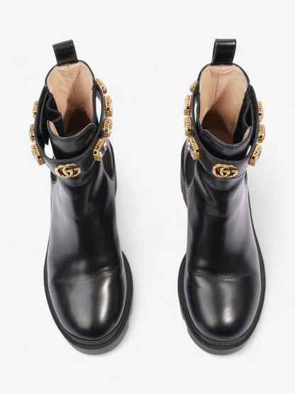 Gucci GG Crystal Ankle Boots  Black / Gold Leather EU 37.5 UK 4.5