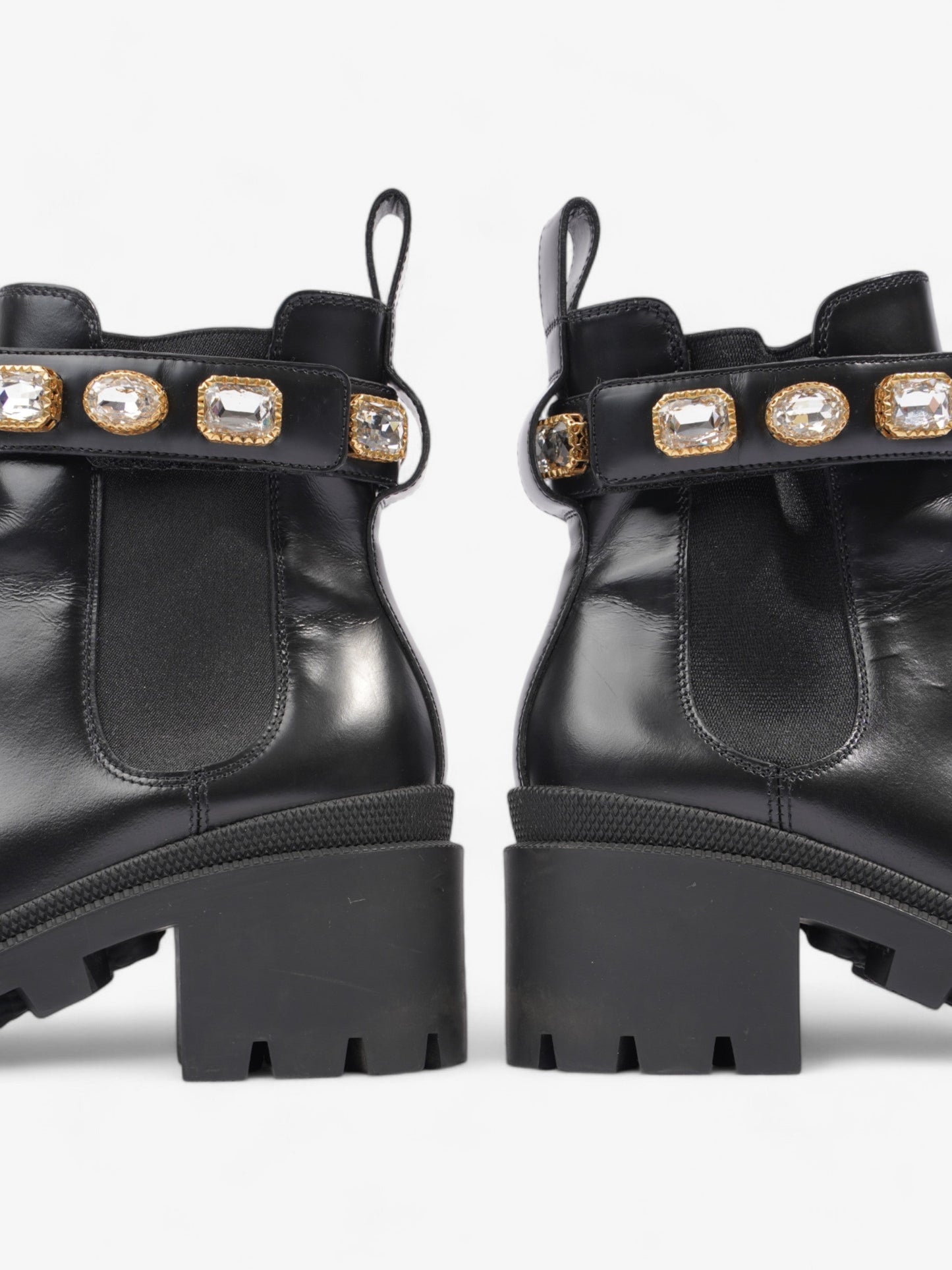 Gucci GG Crystal Ankle Boots  Black / Gold Leather EU 37.5 UK 4.5