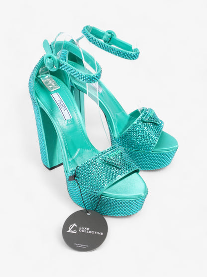 Prada Satin Crystal Platform Sandal 120 Green Sequin EU 37 UK 4