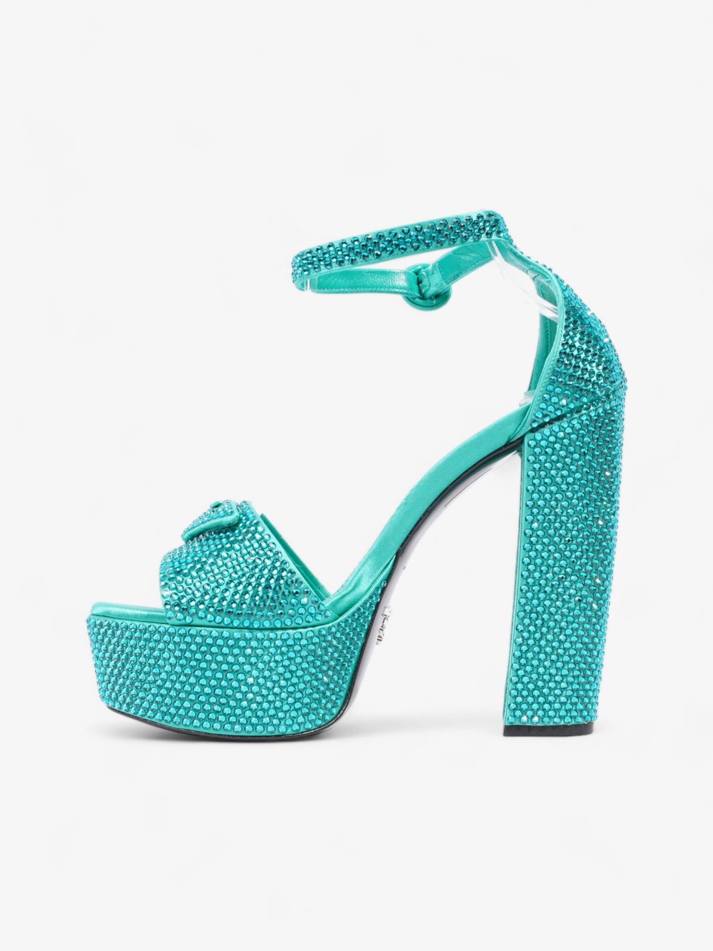 Prada Satin Crystal Platform Sandal 120 Green Sequin EU 37 UK 4