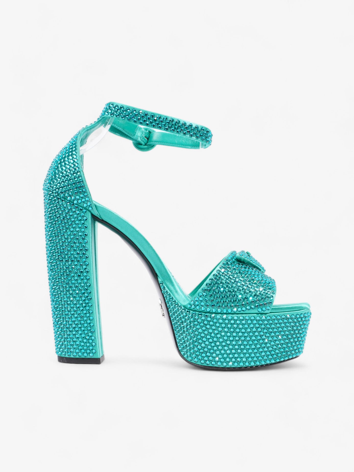 Prada Satin Crystal Platform Sandal 120 Green Sequin EU 37 UK 4