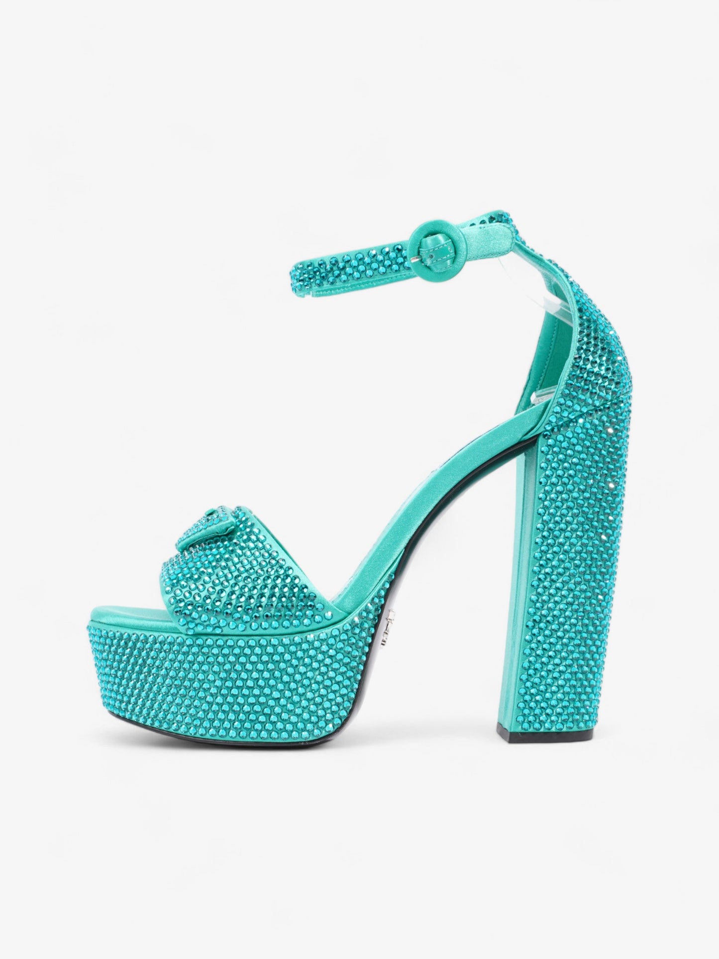 Prada Satin Crystal Platform Sandal 120 Green Sequin EU 37 UK 4
