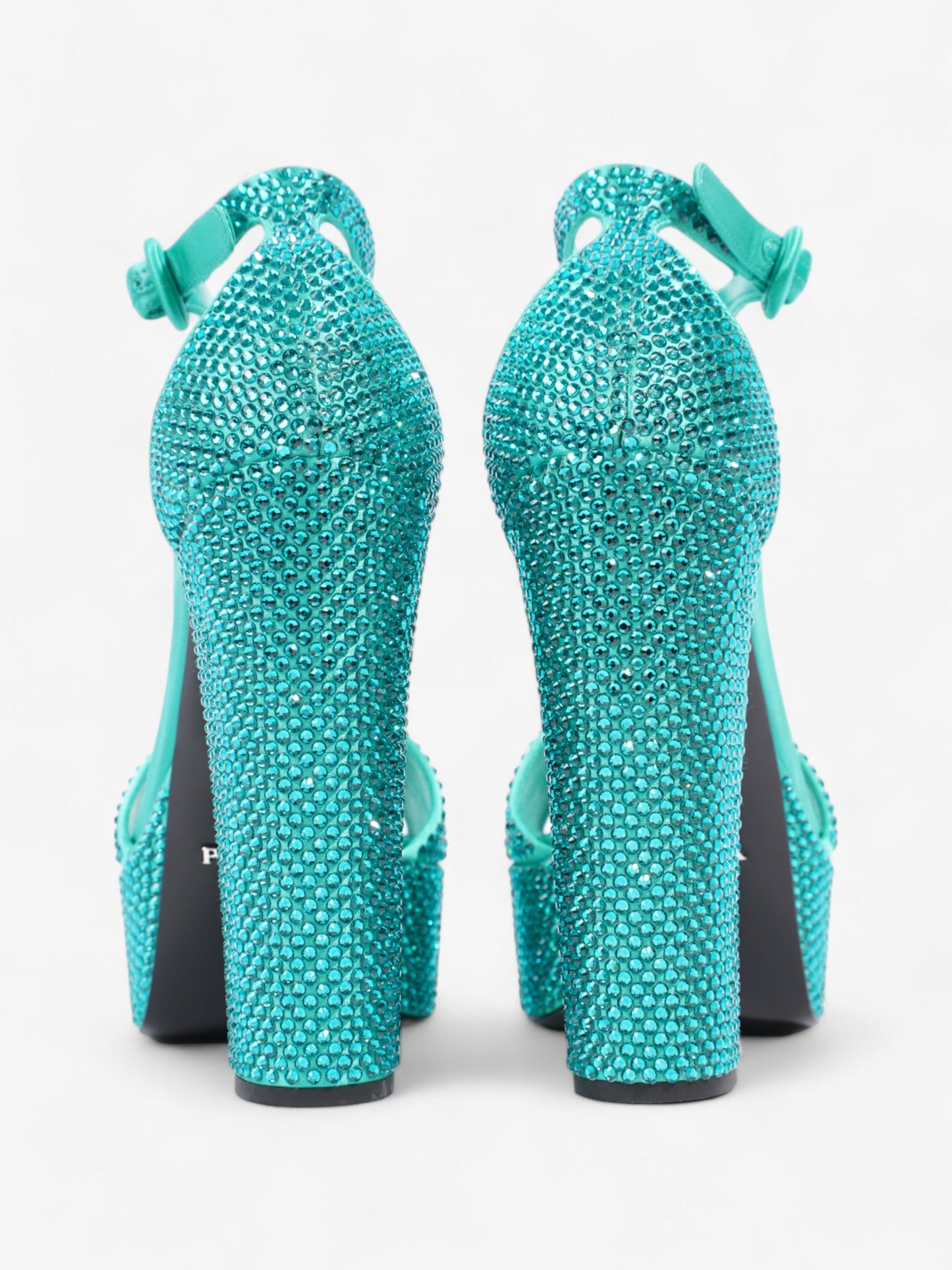 Prada Satin Crystal Platform Sandal 120 Green Sequin EU 37 UK 4