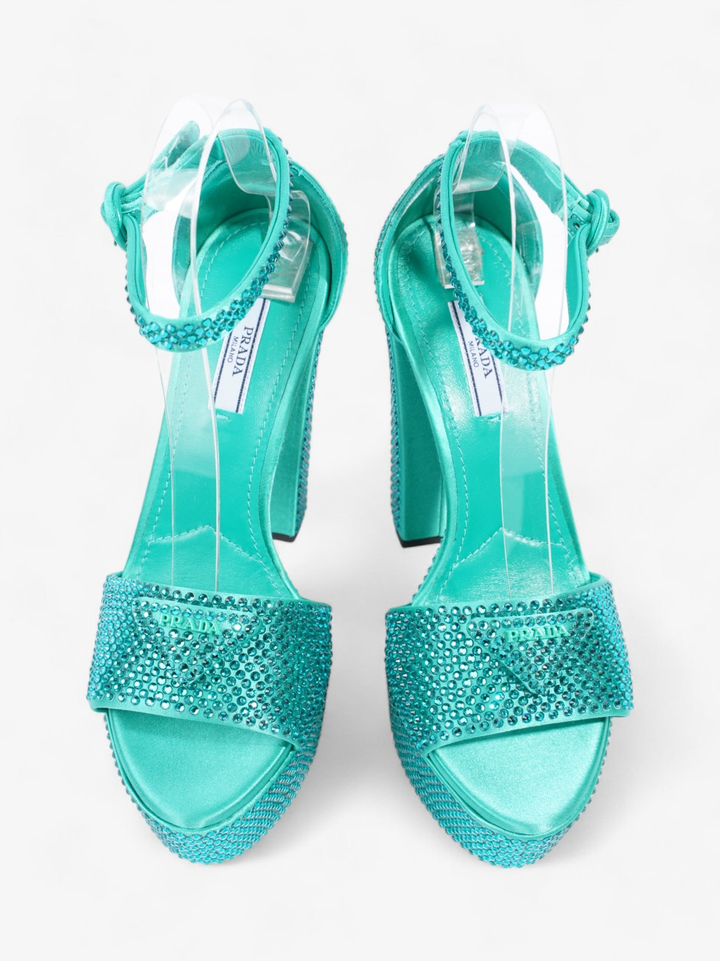 Prada Satin Crystal Platform Sandal 120 Green Sequin EU 37 UK 4