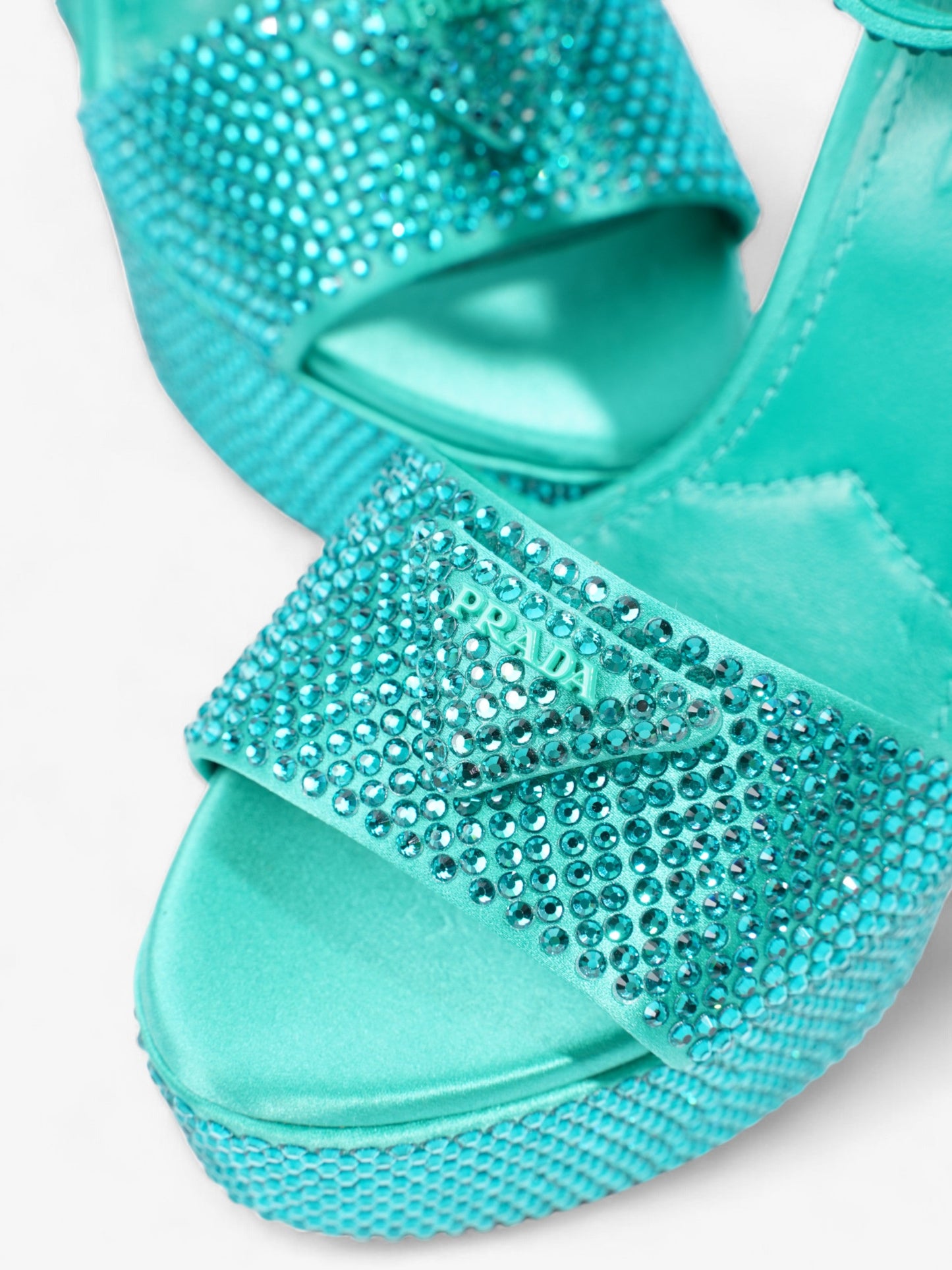 Prada Satin Crystal Platform Sandal 120 Green Sequin EU 37 UK 4