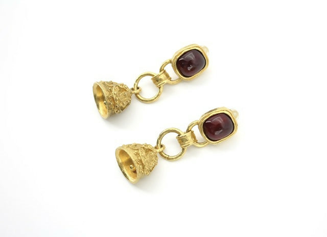 Chanel Vintage 94A Grapevine Gold-plated Red Bell Clip-on Earrings