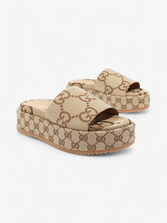 Gucci GG Platform Sandals Beige  / Brown Canvas EU 38.5 UK 5.5