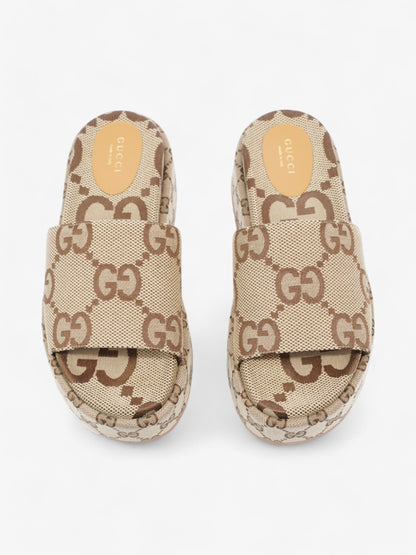 Gucci GG Platform Sandals Beige  / Brown Canvas EU 38.5 UK 5.5