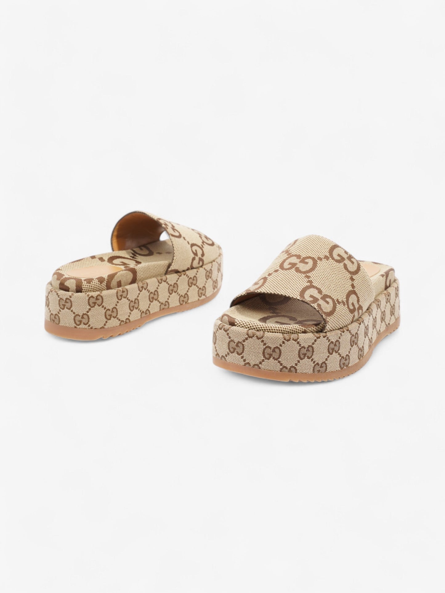 Gucci GG Platform Sandals Beige  / Brown Canvas EU 38.5 UK 5.5