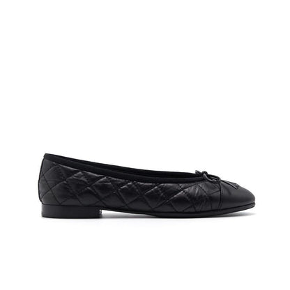 Chanel Black Quilted Suede CC Cap Toe Ballet Flats