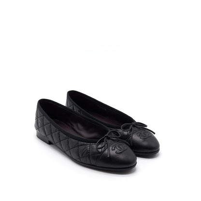 Chanel Black Quilted Suede CC Cap Toe Ballet Flats
