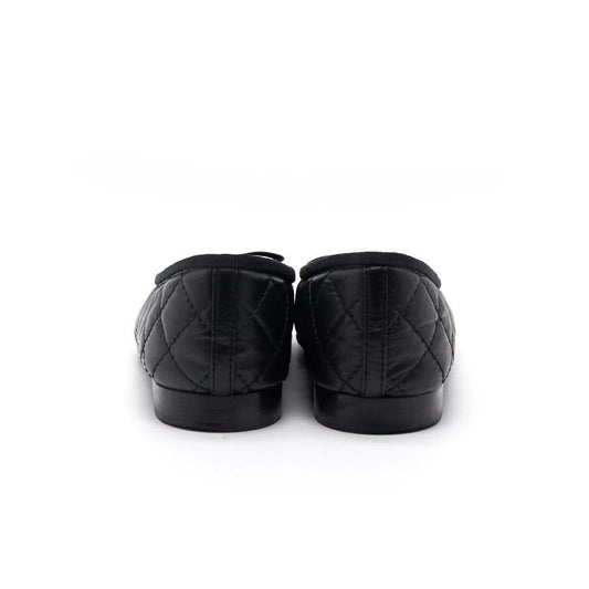 Chanel Black Quilted Suede CC Cap Toe Ballet Flats