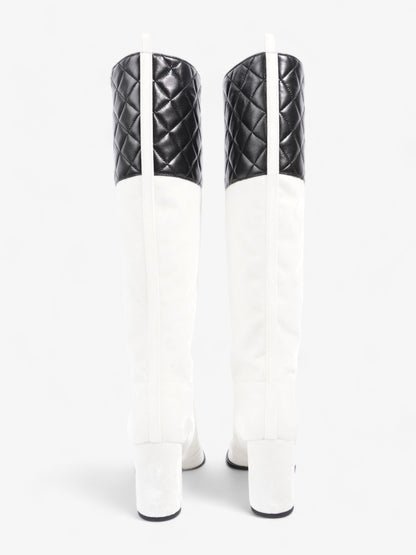 Chanel Knee High Boots White / Black Velvet EU 38 UK 5