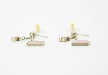 Chanel Vintage 01 Enamel Pink Purse Rue Cambon CC Dangle Stud Earrings