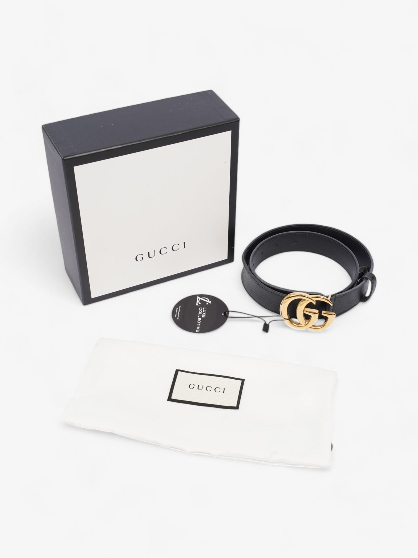 Gucci GG Marmont Belt Black / Gold Leather 70cm / 28"