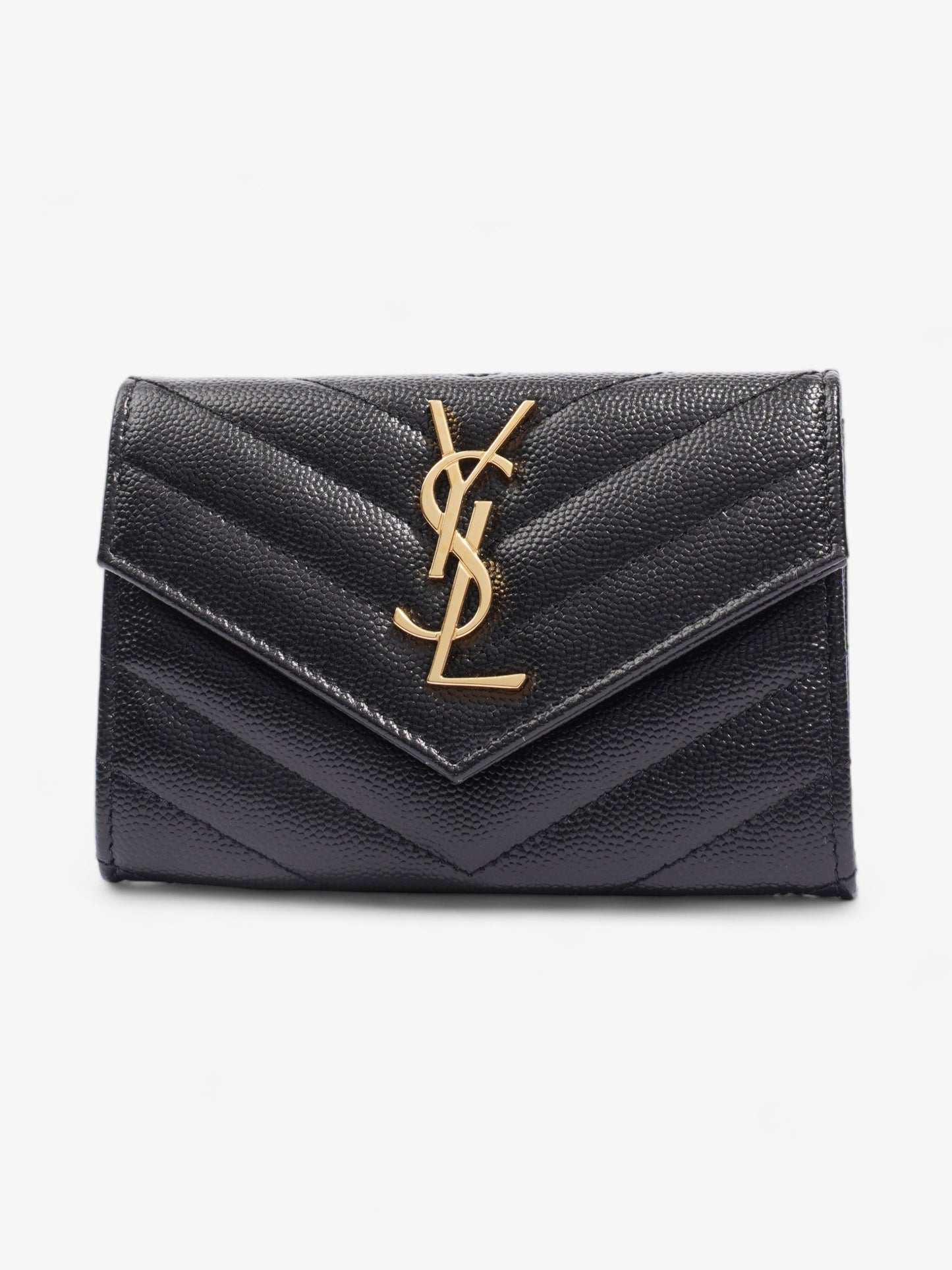 Saint Laurent Mini Envelope Wallet Black Grained Leather
