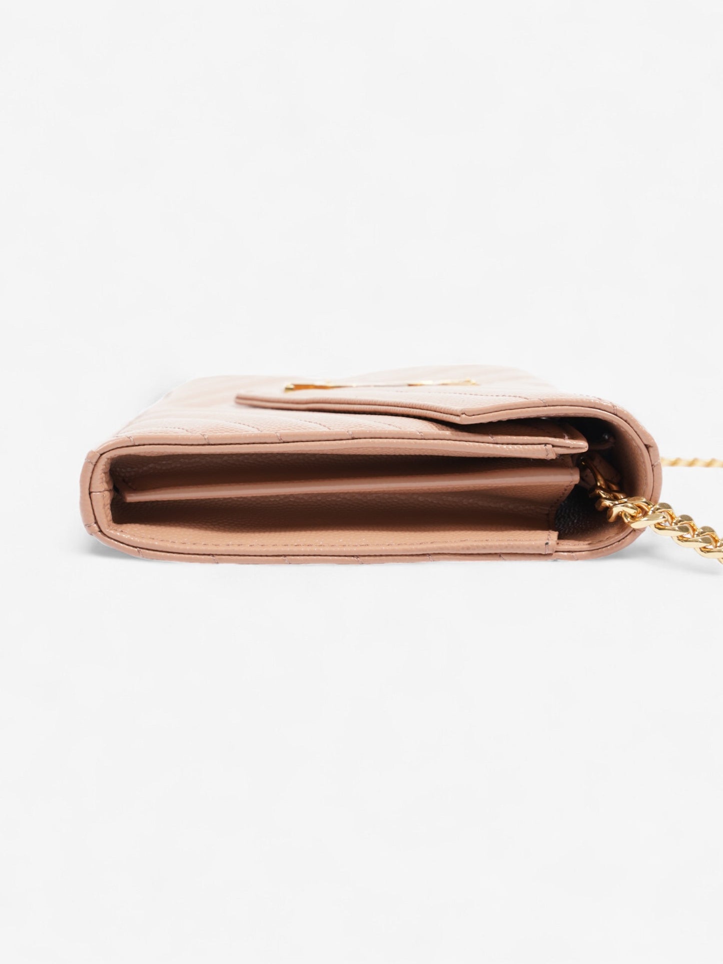 Saint Laurent Cassandre Envelope Chain Wallet Beige Matelasse Leather