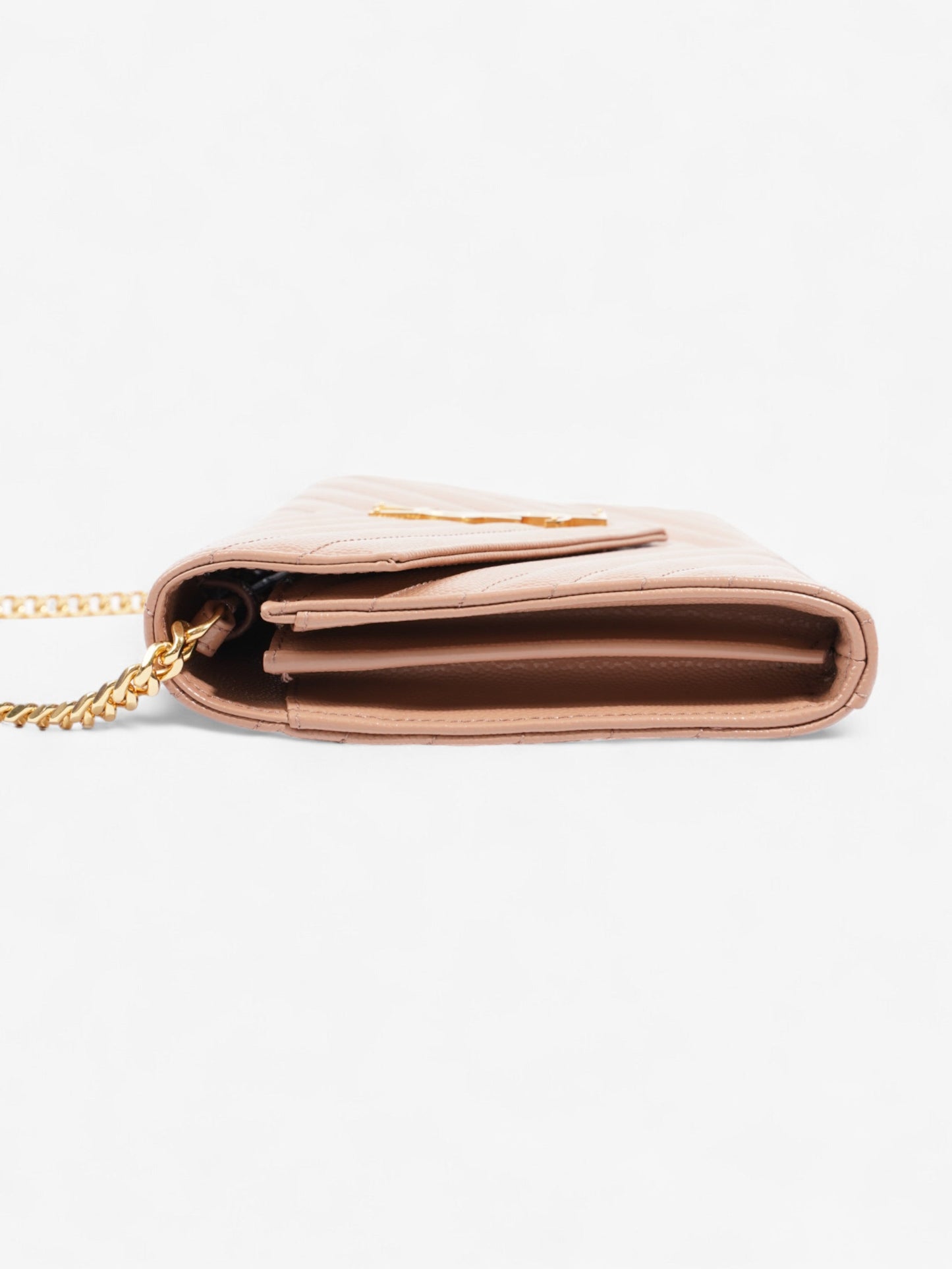 Saint Laurent Cassandre Envelope Chain Wallet Beige Matelasse Leather
