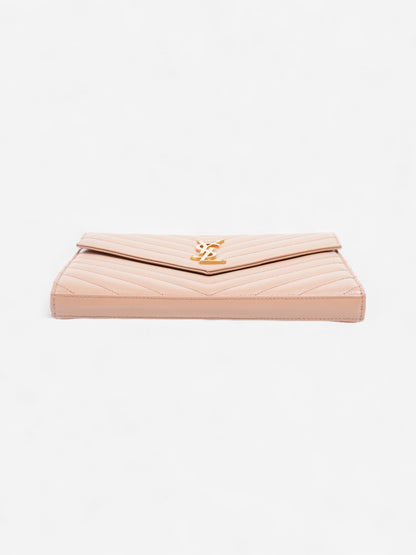 Saint Laurent Cassandre Envelope Chain Wallet Beige Matelasse Leather